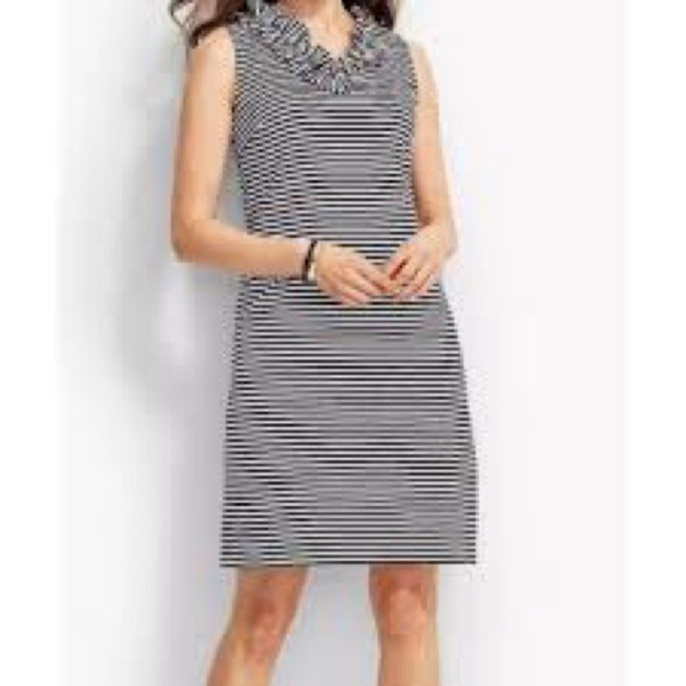 Talbots Striped Ruffle Dress Black‎ White Excellent Nautical Petite Size SP